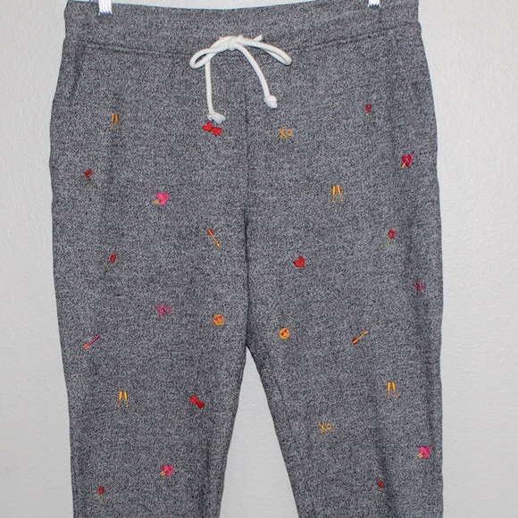 Lou & Grey for LOFT Grey Embroidered Emoji Theme Sweat Pants - Size  Medium - Picture 3 of 7